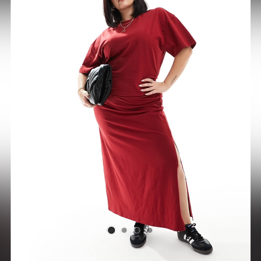 ASOS Design Curve Crew Neck Tshirt Dress with Scrunchy Sides